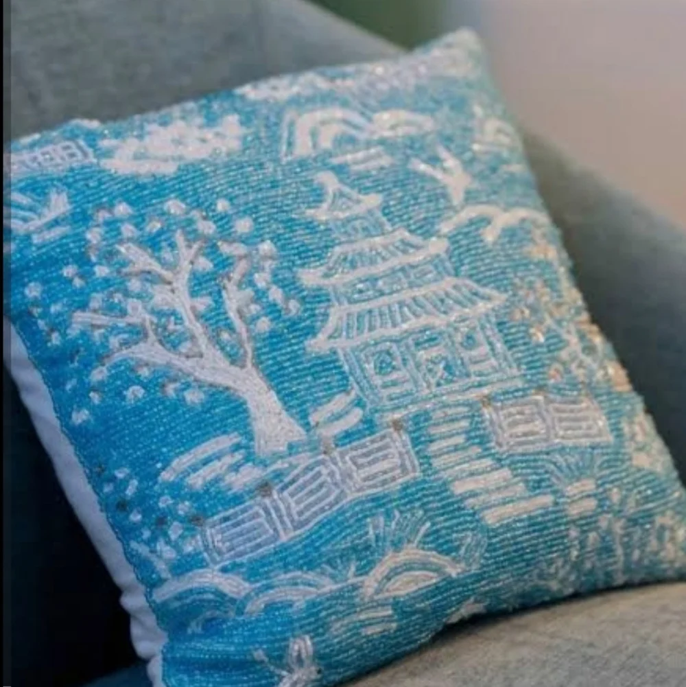 Chinoiserie Pagoda beaded pillow 13